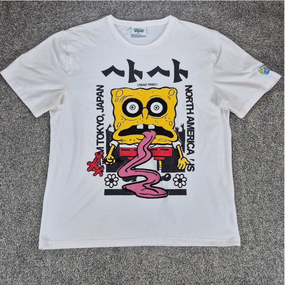 SpongeBob SquarePants T-Shirt Mens XL White Dead Tired Tokyo Japan Graphic Tee